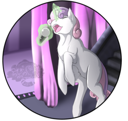 Size: 1300x1230 | Tagged: safe, artist:kuroleopard, sweetie belle, g4, eyes closed, female, magic, microphone, singing, solo, telekinesis