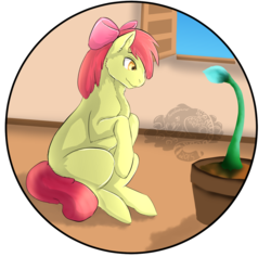 Size: 1300x1230 | Tagged: safe, artist:kuroleopard, apple bloom, earth pony, pony, g4, female, filly, plant, plant pot, solo