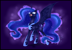 Size: 1500x1047 | Tagged: safe, artist:heartscharm, nightmare moon, g4, crying, female, glowing eyes, solo