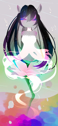 Size: 600x1300 | Tagged: safe, artist:rootthree, octavia melody, earth pony, anthro, g4, ambiguous facial structure, clothes, dress, female, flower, music notes, solo