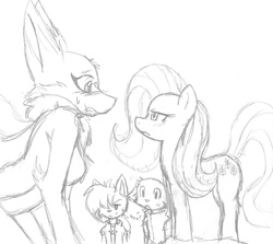 Size: 862x768 | Tagged: safe, artist:steelsoul, fluttershy, diamond dog, g4, diamond puppy, monochrome, the stare