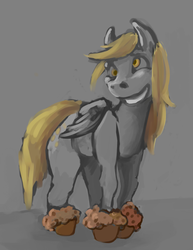 Size: 924x1198 | Tagged: safe, artist:anonymous, derpy hooves, pegasus, pony, g4, 30 minute art challenge, female, mare, muffin, smiling, solo