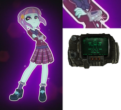 Size: 686x627 | Tagged: dead source, safe, screencap, sunny flare, equestria girls, g4, my little pony equestria girls: friendship games, fallout, pipboy, sunny flare's wrist devices