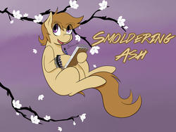 Size: 3200x2400 | Tagged: safe, artist:smolder, oc, oc only, oc:smoldering ash, 2015, badge, bracelet, cherry blossoms, con badge, high res, solo