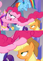 Size: 605x850 | Tagged: safe, screencap, applejack, pinkie pie, princess cadance, rainbow dash, rarity, earth pony, pegasus, pony, g4, eyes on the prize, female, lidded eyes, looking at butt, mare, out of context