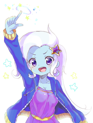Size: 509x677 | Tagged: safe, artist:weiliy, trixie, equestria girls, g4, anime, blushing, clothes, colored pupils, cute, diatrixes, dress, female, hoodie, open mouth, solo, stars