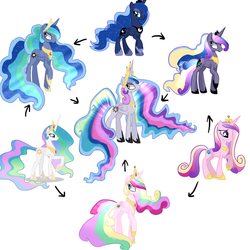 Size: 1024x1024 | Tagged: safe, artist:cristle1235, princess cadance, princess celestia, princess luna, oc, alicorn, pony, alicorn triarchy, colored wings, crown, ethereal hair, ethereal mane, ethereal tail, female, folded wings, fusion, fusion diagram, fusion:celestiance, fusion:celunestiance, fusion:lundance, fusion:lunestia, fusion:princess cadance, fusion:princess celestia, fusion:princess luna, gradient wings, hexafusion, hoof shoes, jewelry, mare, peytral, princess shoes, raised hoof, regalia, simple background, sparkly mane, sparkly tail, standing, starry mane, starry tail, tail, tiara, white background, wings