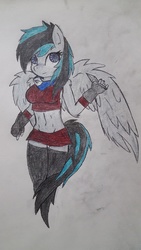 Size: 2988x5312 | Tagged: safe, artist:bladewing, oc, oc only, oc:neomi, pegasus, anthro, anthro oc, belly button, midriff, naruto, ninja, solo, traditional art, wings