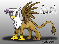 Size: 1280x951 | Tagged: dead source, safe, artist:gretsch1962, gilda, griffon, g4, deviantart watermark, female, obtrusive watermark, solo, watermark