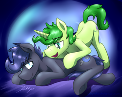 Size: 3000x2382 | Tagged: safe, artist:dripponi, artist:lattynskit, oc, oc only, oc:bluemoon, oc:hoodoo, cuddling, cute, gay, high res, male, snuggling, stallion, underhoof