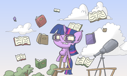 Size: 2000x1192 | Tagged: safe, artist:switchy, twilight sparkle, g4, book, female, solo, telescope