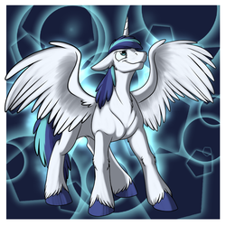 Size: 1000x1000 | Tagged: safe, artist:foxenawolf, shining armor, alicorn, pony, fanfic:a different perspective, g4, alicornified, fanfic art, male, prince shining armor, race swap, shiningcorn, solo, spread wings, stallion, unshorn fetlocks