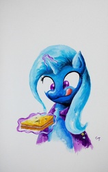 Size: 1293x2048 | Tagged: safe, artist:mark lee, trixie, pony, unicorn, g4, female, mare, peanut butter crackers, solo, that pony sure does love peanut butter crackers, traditional art