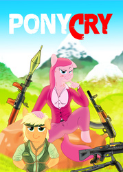 Size: 2496x3484 | Tagged: safe, artist:animalmother-getsome, applejack, pinkie pie, anthro, unguligrade anthro, g4, ak-47, far cry, high res, m60, rpg-7, weapon