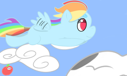 Size: 800x480 | Tagged: safe, artist:an-honest-appul, rainbow dash, g4, cloud, female, flying, solo, younger