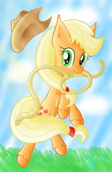 Size: 3000x4562 | Tagged: safe, artist:yukiko-snowflake, applejack, g4, female, hat, lasso, rope, solo