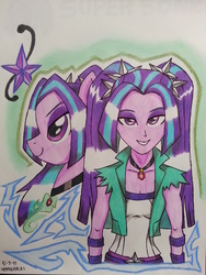 Size: 1536x2048 | Tagged: safe, artist:emichaca, aria blaze, pony, equestria girls, g4, my little pony equestria girls: rainbow rocks, equestria girls ponified, female, ponified, smiling, solo, traditional art