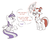 Size: 1063x847 | Tagged: safe, artist:inlucidreverie, moondancer, twilight sparkle, alicorn, pony, g4, female, magic, mare, sketch, speech bubble, twilight sparkle (alicorn)