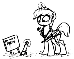 Size: 743x592 | Tagged: safe, artist:inlucidreverie, oc, oc only, fallout equestria, monochrome, sketch, what could possibly go wrong