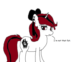 Size: 987x855 | Tagged: artist needed, safe, oc, oc only, oc:lilith, pony, unicorn, bow, dialogue, earring, eyeshadow, female, freckles, hair bow, looking back, makeup, mare, ms paint, piercing, sad, simple background, solo, white background