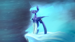 Size: 1920x1080 | Tagged: safe, artist:underpable, part of a set, princess luna, alicorn, pony, g4, bioshock, bioshock infinite, blizzard, blue hair, crossover, ethereal mane, female, ice, mare, old man winter, snow, snowfall, solo, vigor, winter