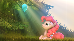 Size: 1920x1080 | Tagged: safe, artist:ferexes, pinkie pie, g4, 3d, balloon, female, prone, solo, source filmmaker