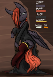 Size: 2598x3780 | Tagged: safe, artist:tenenbris, oc, oc only, oc:isadora mord, pegasus, pony, braid, clothes, high res, reference sheet, robe, smiling, socks, solo, stockings