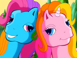 Size: 1024x768 | Tagged: safe, edit, edited screencap, screencap, rainbow dash (g3), rarity (g3), g3, greetings from unicornia, bedroom eyes, looking at each other, princess rarity, wish you were here (song)