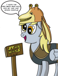Size: 2554x3342 | Tagged: safe, artist:saburodaimando, derpy hooves, g4, clothes, cosplay, costume, high res, jar jar binks, star wars, tempting fate, this will end in death, this will end in tears, this will end in tears and/or death