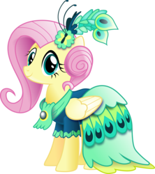 Size: 4764x5360 | Tagged: safe, artist:infinitewarlock, fluttershy, pegasus, pony, g4, absurd resolution, clothes, dress, female, gala dress, simple background, solo, transparent background, vector