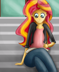 Size: 900x1100 | Tagged: safe, artist:chanceyb, sunset shimmer, equestria girls, g4, female, solo, writing