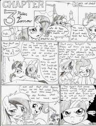 Size: 916x1192 | Tagged: safe, artist:joelashimself, applejack, pinkie pie, rainbow dash, rarity, spike, twilight sparkle, g4, comic, monochrome, the forgotten element