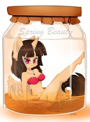Size: 1720x2336 | Tagged: dead source, safe, artist:teranen, oc, oc only, oc:spring beauty, alicorn, anthro, alicorn oc, bikini, clothes, colored pupils, pony in a bottle, swimsuit