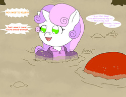 Size: 2200x1700 | Tagged: safe, artist:basher-the-basilisk, apple bloom, scootaloo, sweetie belle, anthro, g4, ball, cutie mark crusaders, female, muck, mud, offscreen character, quicksand, sinking, swamp, sweetie fail, sweetiedumb, this will end in tears, this will end in tears and/or death, this will not end well