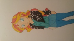Size: 5312x2988 | Tagged: safe, artist:chaosknight, sunset shimmer, equestria girls, g4, alternate clothes, female, sideways image, solo, traditional art