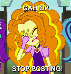 Size: 321x334 | Tagged: safe, edit, edited screencap, screencap, adagio dazzle, equestria girls, g4, my little pony equestria girls: rainbow rocks, adagio cringedazzle, animated, facepalm, female, image macro, it's time to stop posting, meme, reaction image