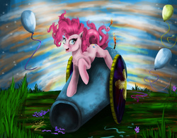 Size: 3280x2568 | Tagged: safe, artist:vinicius040598, pinkie pie, g4, balloon, female, high res, party cannon, solo