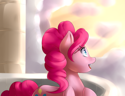 Size: 1600x1231 | Tagged: safe, artist:sourspot, pinkie pie, g4, balcony, female, solo