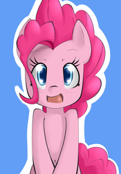 Size: 1489x2122 | Tagged: safe, artist:sourspot, pinkie pie, g4, belly button, blue background, cute, diapinkes, female, open mouth, simple background, smiling, solo