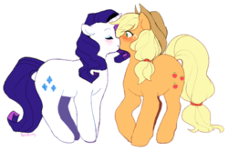 Size: 960x637 | Tagged: safe, artist:maubau, artist:twirity, applejack, rarity, earth pony, pony, unicorn, g4, duo, female, kiss on the lips, kissing, lesbian, mare, ship:rarijack, shipping