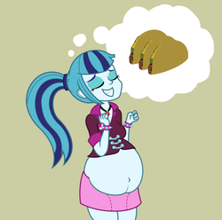 Size: 1280x1268 | Tagged: safe, artist:mlp-pregnancy-is-magic, artist:slimeyjenkins, sonata dusk, equestria girls, g4, belly, belly button, big belly, colored, female, food, pregnant, pregnant equestria girls, pregnata dusk, solo, sonataco, taco, thought bubble