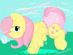 Size: 4000x3000 | Tagged: dead source, safe, artist:fluttershyfan1000, fluttershy, g4, cute, diaper, female, non-baby in diaper, poofy diaper, question mark, solo