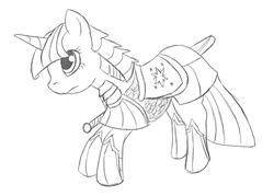 Size: 1013x727 | Tagged: safe, artist:flak--k, twilight sparkle, g4, armor, fantasy class, female, knight, monochrome, solo, warrior