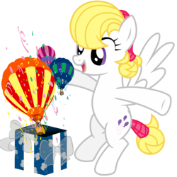 Size: 3000x3000 | Tagged: safe, artist:sunley, surprise, pegasus, pony, g1, g4, cute, female, g1 to g4, generation leap, happy, hot air balloon, mare, present, simple background, smiling, solo, tail wrap, transparent background