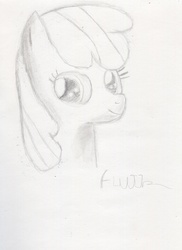 Size: 2042x2806 | Tagged: safe, artist:elusive, apple bloom, g4, female, high res, monochrome, sketch, solo, traditional art