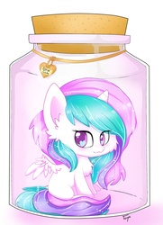 Size: 1567x2161 | Tagged: dead source, safe, artist:teranen, princess celestia, alicorn, pony, g4, :3, bottle, chibi, colored pupils, cute, cutelestia, eye clipping through hair, female, fluffy, heart eyes, jar, looking at you, micro, pony in a bottle, smiling, solo, tiny ponies, wingding eyes