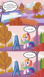 Size: 740x1305 | Tagged: safe, screencap, toola-roola, pony, g3, g3.5, twinkle wish adventure, alan wake, canvas, comic, dialogue, easel, female, missing cutie mark, painting, reference, screencap comic, solo, speech bubble