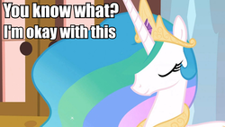 Size: 958x540 | Tagged: safe, edit, edited screencap, screencap, princess celestia, g4, content celestia, female, i'm okay with this, image macro, meme, solo