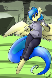 Size: 2000x3000 | Tagged: safe, artist:cynux, oc, oc only, oc:silvia windmane, pegasus, anthro, anthro oc, clothes, high res, hoodie, pegasus oc, solo, tornado