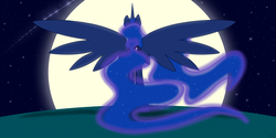 Size: 4000x2000 | Tagged: safe, artist:alicornoverlord, princess luna, pony, g4, female, moon, night, rear view, solo, spread wings